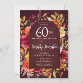 Boho Herfst Bourgogne Bloemen Script 60e Verjaarda Kaart (Voorkant)