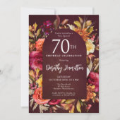 Boho Herfst Bourgogne Bloemen Script 70e Verjaarda Kaart (Voorkant)