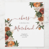 Boho-herfst bruidsdouche wijn etiket (Enkel label)