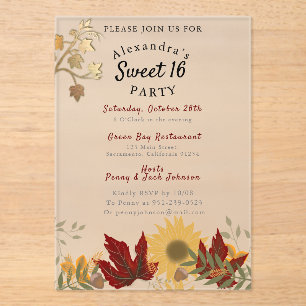 Boho Herfst Chic Sweet 16 Acryl Uitnodigingen