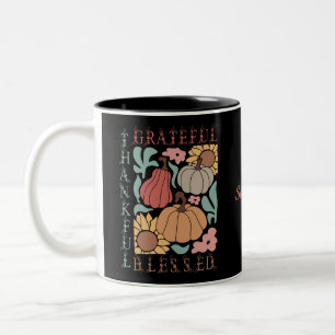Boho Herfst dankbare gezegende Thanksgiving Tweekleurige Koffiemok
