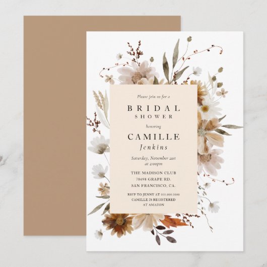 Boho Herfst Floral Bridal Shower Kaart (Voorkant / Achterkant)