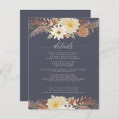 BOHO Herfst Floral Leaf Navy Blue Waterverf Flower Informatiekaartje (Voorkant / Achterkant)