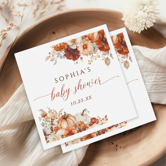 Boho Herfst Floral Pumpkin Baby shower Servet