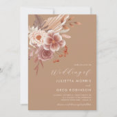 Boho Herfst Floral QR Code Foto Herfstbruiloft Kaart (Voorkant)