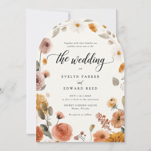 Boho Herfst Floral Wedding Kaart (Voorkant)