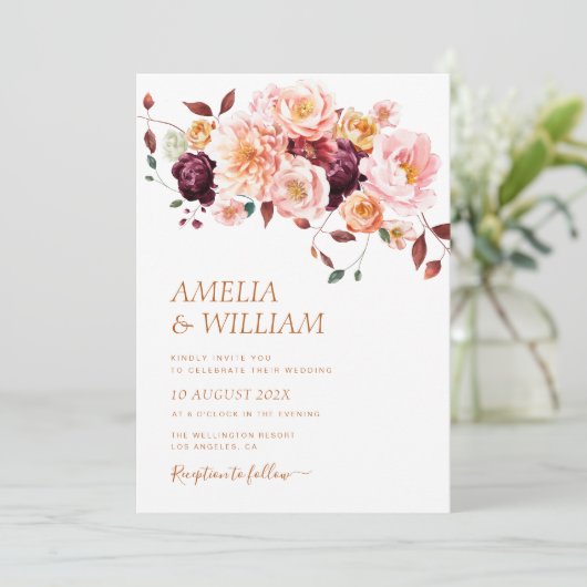 boho herfst florals bruiloft Uitnodiging (Staand voorkant)