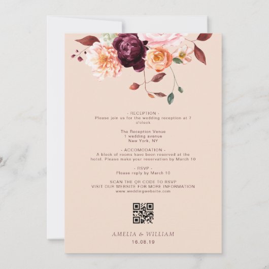 boho herfst florals bruiloft Uitnodiging (Achterkant)