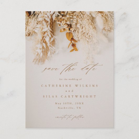 Boho Herfst Flowers Weddenschap Save the Date Aankondigingskaart (Voorkant)