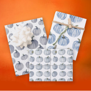 Boho Herfst Grijs Pastel Blauw Pompoen Waterverf Inpakpapier Vel
