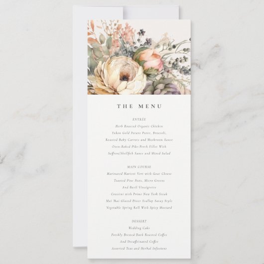 Boho Herfst Herfst Bloemen Bunch Bruiloft Menu Kaa Kaart (Voorkant)