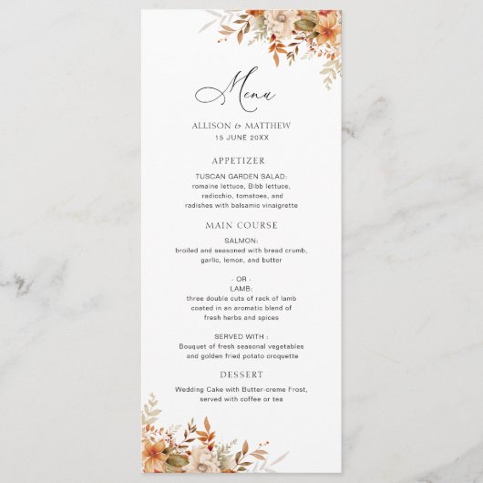 Boho Herfst herfst Bloemen Trouwmenu Menu (Voorkant)