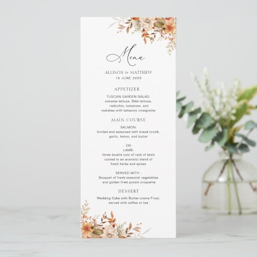 Boho Herfst herfst Bloemen Trouwmenu Menu (Staand voorkant)
