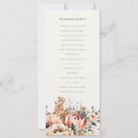 Boho Herfst herfst bloemenbundel bruiloft programm Kaart (Achterkant)