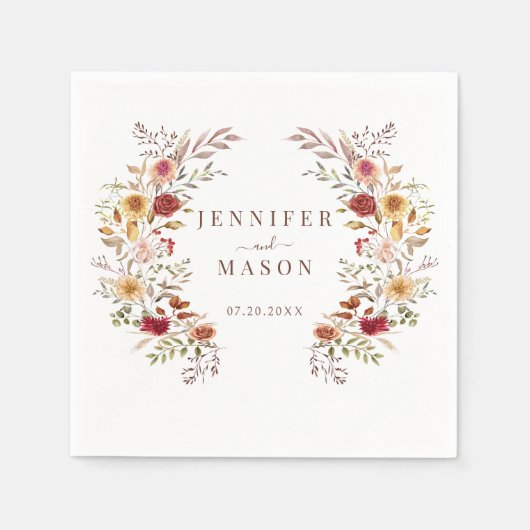 Boho Herfst herfst gedroogde bloemen krans bruilof Servet (Voorkant)