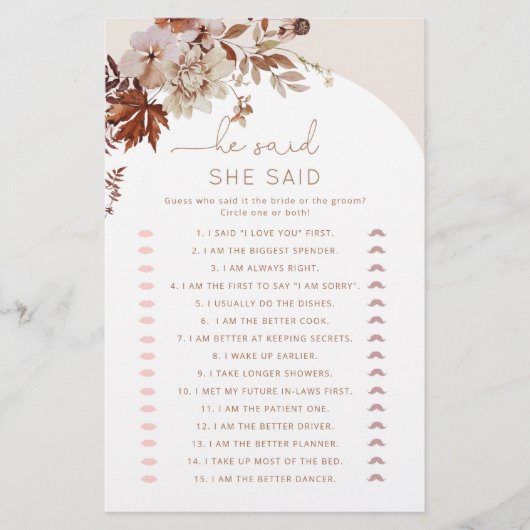 Boho herfst Hij zei dat ze vrijgezellenfeest spel  (Voorkant)