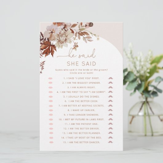 Boho herfst Hij zei dat ze vrijgezellenfeest spel  (Staand voorkant)