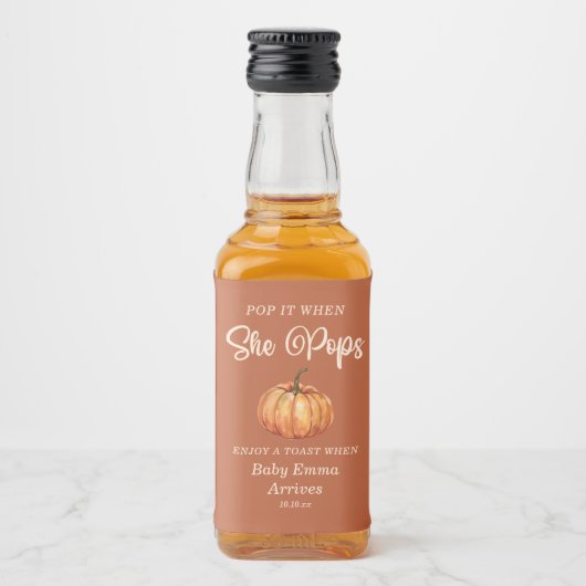Boho Herfst kleine pompoen Baby shower gunst Likeurfles Etiket (Voorkant)