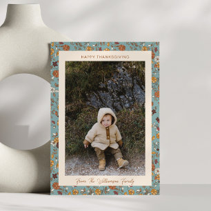 Boho Herfst Landelijk Blauw Bloemstuk Foto Thanksg Feestdagenkaart