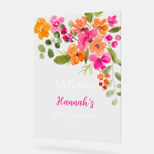 Boho herfst oranje bloem waterverf bruidswelkom acryl bord (Hoek)