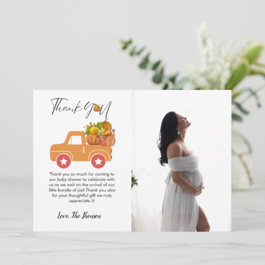 Boho herfst pompoen auto baby shower dank u kaart (Staand voorkant)
