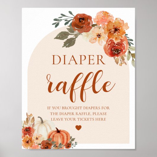 Boho Herfst Pompoen Baby shower Luier Raffle Teken Poster (Voorkant)