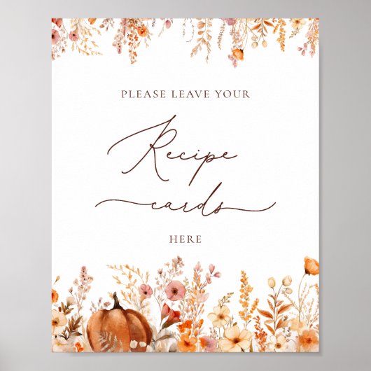 Boho Herfst pompoen Laat je recept Kaart hier Poster (Voorkant)
