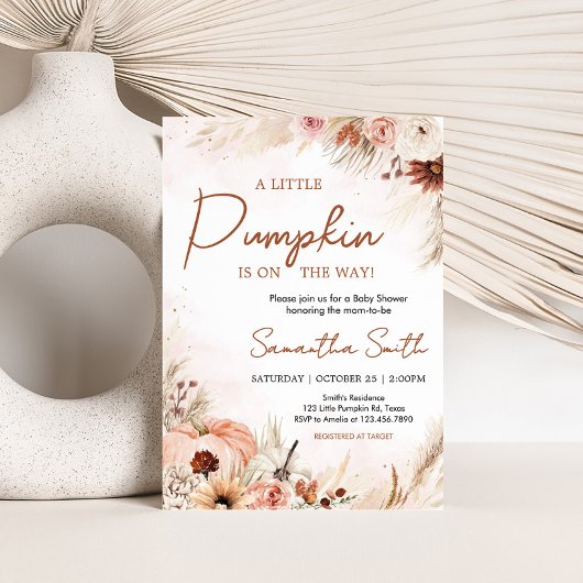 Boho Herfst Pompoen Pampas Grass Baby shower Kaart