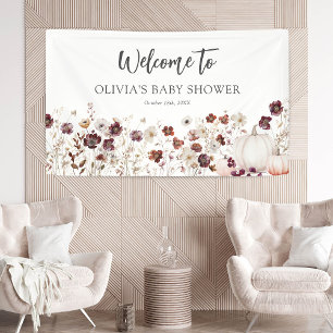 Boho-herfst-pompoen-wildebloem-babyshower Spandoek
