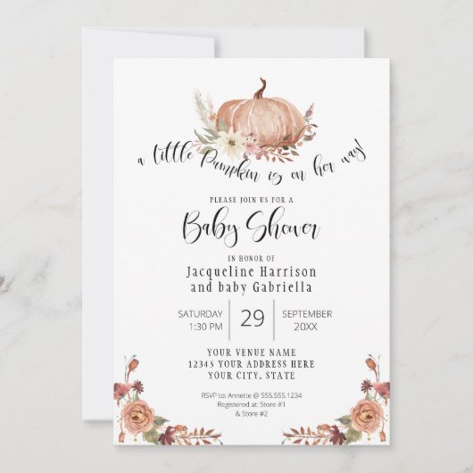 BOHO Herfst Pumpkin Floral Autumn Leaf Pampas Gras Kaart (Voorkant)