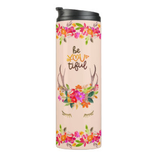Boho Herfst Rendier Lashers Floral Deer Antlers Thermosbeker