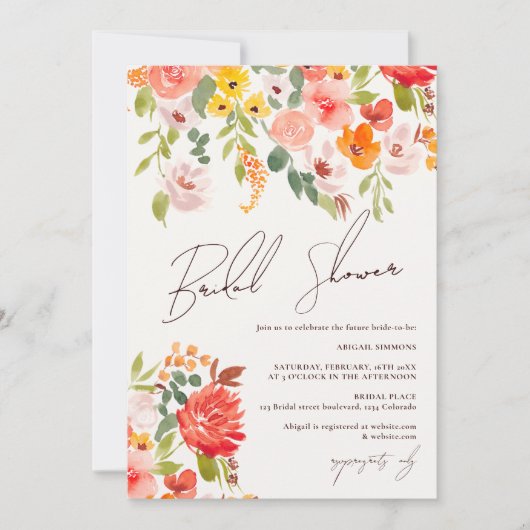 Boho herfst roestig handgeschilderd bloem bruidsdo kaart (Voorkant)