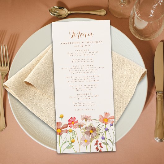 Boho-herfst roestige bloemige bruiloft menu