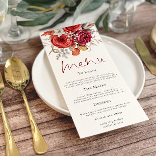 Boho herfst rood Sinaasappel bloemen bruiloft Menu