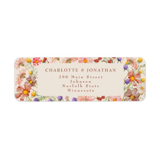 Boho Herfst Rustiek Wildflower Bloemen Huwelijk Etiket (Voorkant)