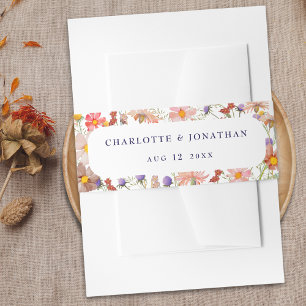 Boho Herfst Rustiek Wildflower Bloemen Witte bruil Uitnodigingen Wikkel