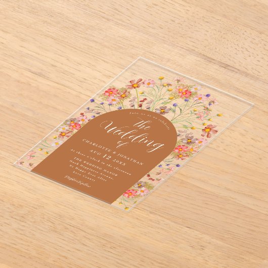 Boho Herfst rustieke bloemen bruiloft Acryl Uitnodigingen (Laagn)