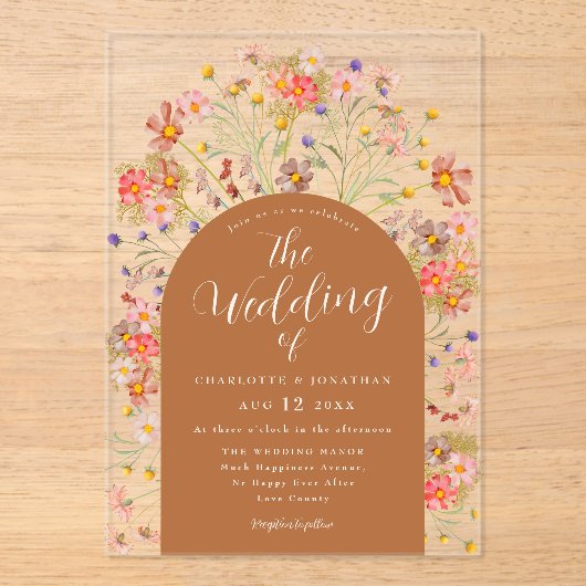 Boho Herfst rustieke bloemen bruiloft Acryl Uitnodigingen (Voorkant)