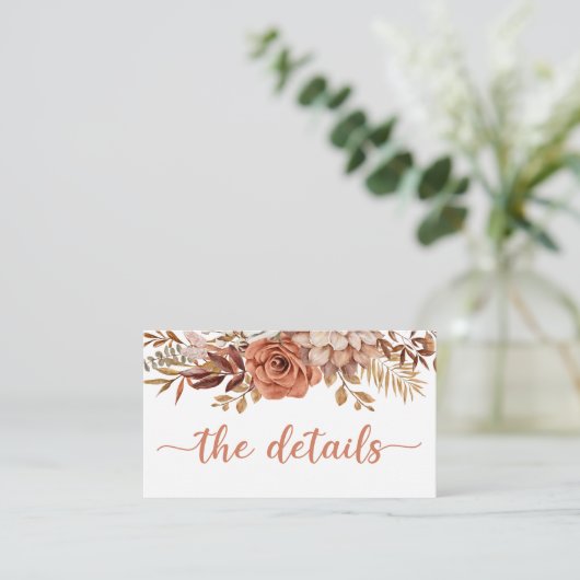 Boho Herfst Terracotta bruiloft details Informatiekaartje (Staand voorkant)
