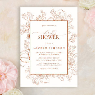 Boho Herfst Terracotta Floral Line Art Baby shower Kaart