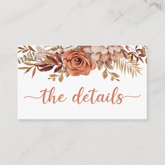 Boho Herfst Terracotta Trouwdetails Informatiekaartje (Voorkant)