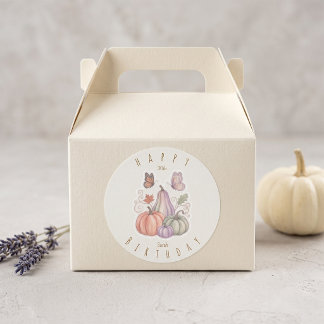 Boho herfst verjaardag pompoen op maat ronde stick sticker