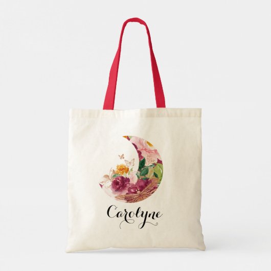 Boho-herfst waterverf maan- en bloemenkleed tote bag (Achterkant)
