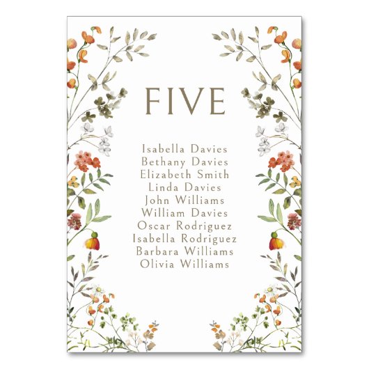 Boho Herfst Weiland Bloemen Trouwtafel Nummers Kaart (Voorkant)