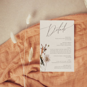 Boho Herfst Wilde Bloem Beige Details Informatiekaartje