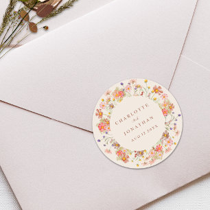 Boho Herfst Wilde Bloemen Persoonlijke Trouwdag Ronde Sticker