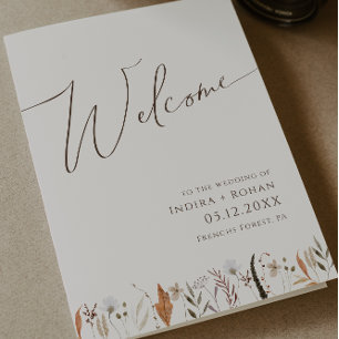 Boho herfst Wildflower Beige gevouwen bruiloft Programma