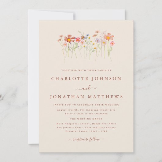 Boho Herfst Wildflower Beige Terracotta bruiloft Kaart (Voorkant)