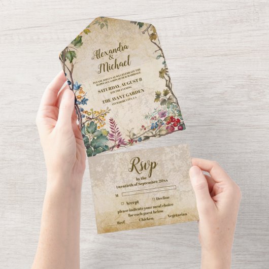 Boho herfst Wildflower Botanische bruiloft All In One Uitnodiging (Afscheurbaar)