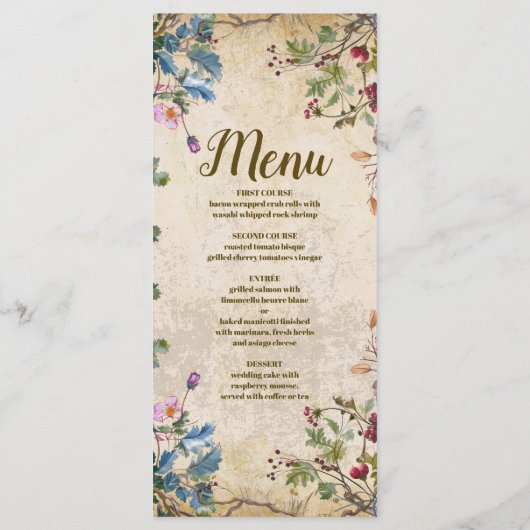 Boho herfst Wildflower Botanische bruiloft Menu (Achterkant)